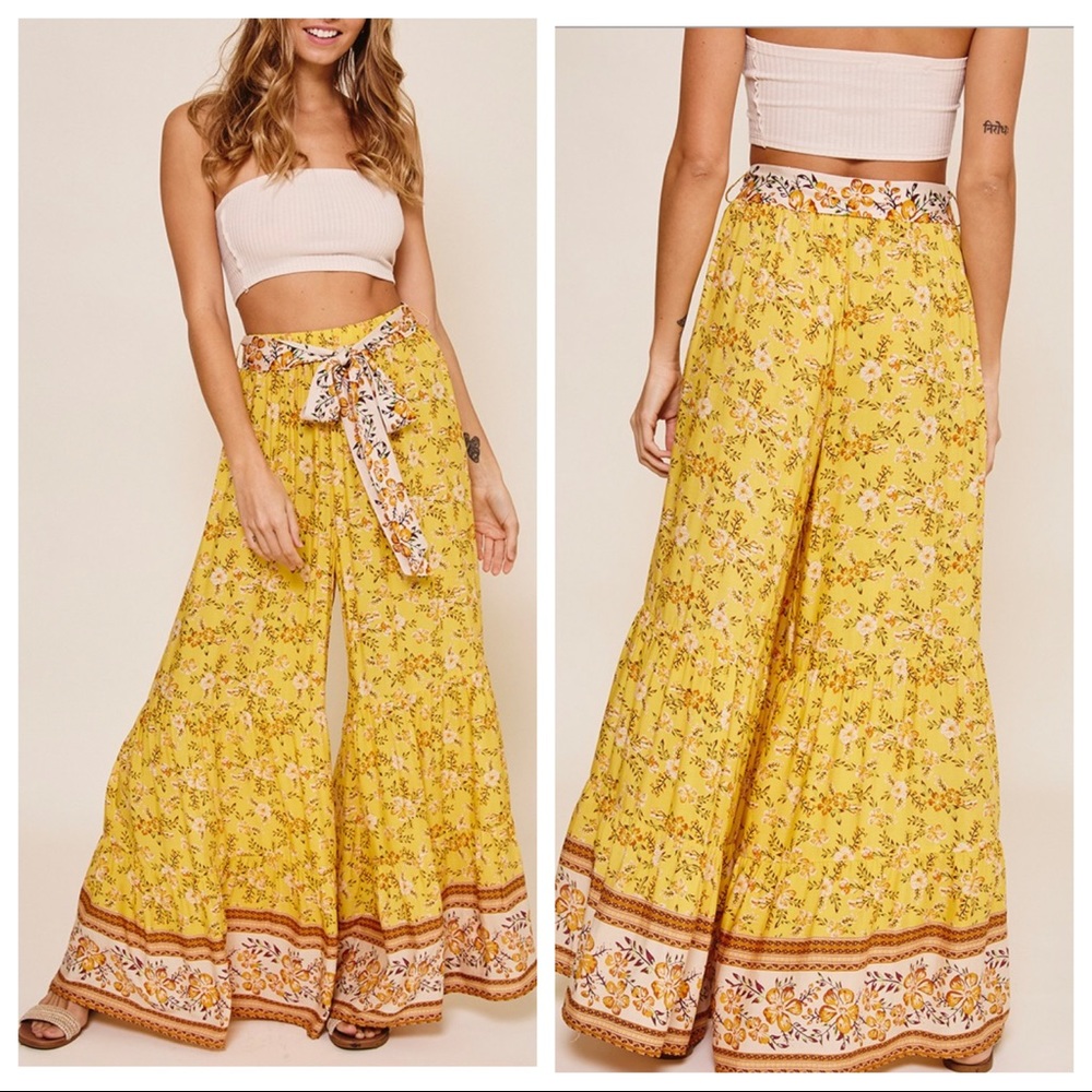 #03 Boho Chic Double Tier Floral Printed Wide Leg Pant - Picture 3 of 3